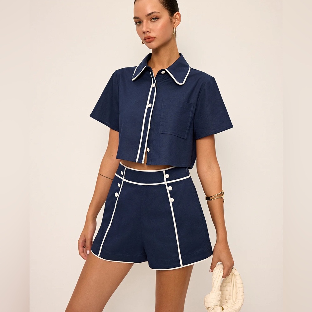 Navy Contrast-Trim High-Waist Women's Shorts